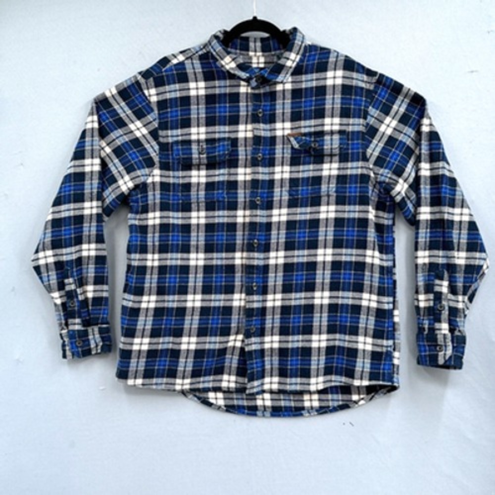 Orvis Flannel Button-Up Shirt Jacket Mens XL Blue Plaid Shacket Outdoor Rugged